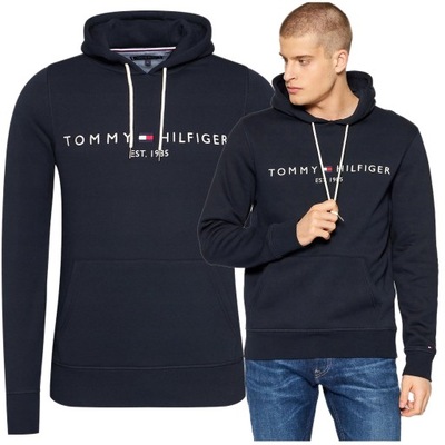 tommy hilfiger bluza meska z kapturem est 1985 granatowa bawełniana