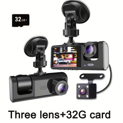3 Channel Dash Cames Front And Rear Inside,1080P Dash Cam IR Night Vision, 