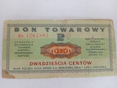 BON TOWAROWY 20 CENTÓW 1969 seria En