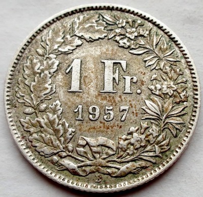 Szwajcaria - 1 frank - 1957 - stojąca Helvetia - srebro