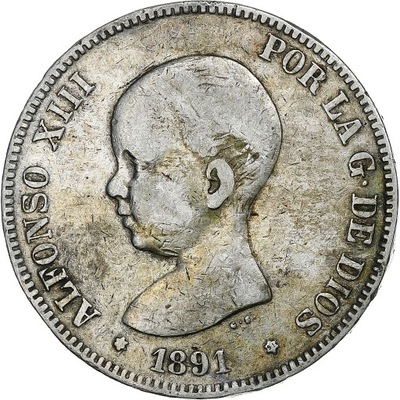 Hiszpania, Alfonso XIII, 5 Pesetas, 1891, Madrid,