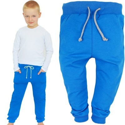 Niebieskie spodnie dresowe wiązane dziecięce r140