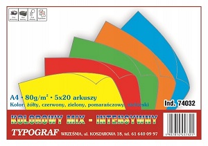 Papier ksero Typograf A4 80g intensywny kolor mix