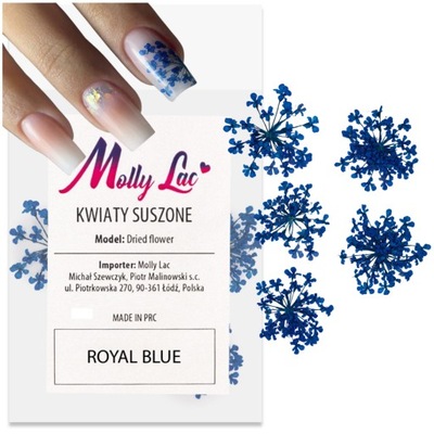 Suszone kwiatki do paznokci Royal Blue Niebieskie do zdobień MollyLac SEOL