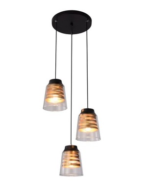 LAMPA sufitowa WISZĄCA CZARNA KLOSZ SZKLANY 3X60W