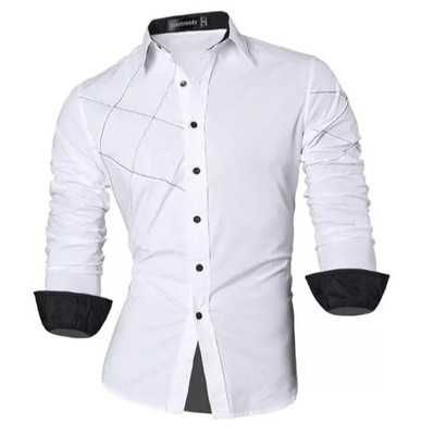 MD koszula męska czarne dodatki XL/42 | BIAŁA