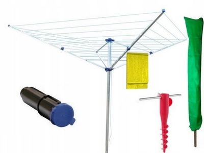 SUSZARKA OGRODOWA NA PRANIE KOTWY+POKROWIEC 50m