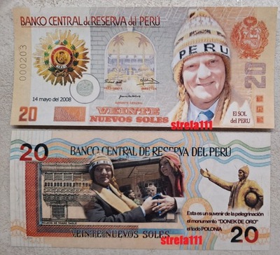 2079 - Peru 20 nowych soli 2008 Donald Tusk - złoty Donek