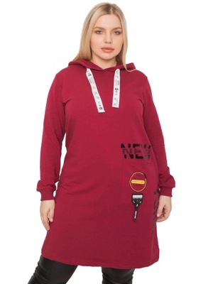Długa Damska TUNIKA z kapturem Plus Size kieszeń