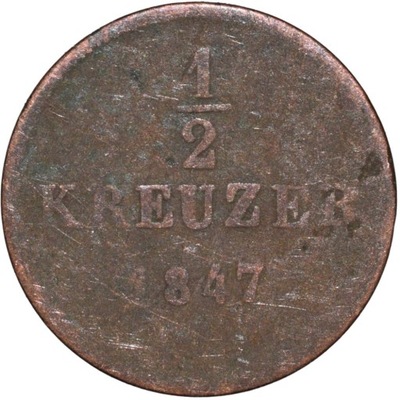 Wirtembergia 1/2 krajcara kreuzer 1847