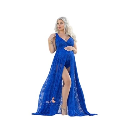 Niebieska Sexy Długa Sukienka do sesji ciążowej