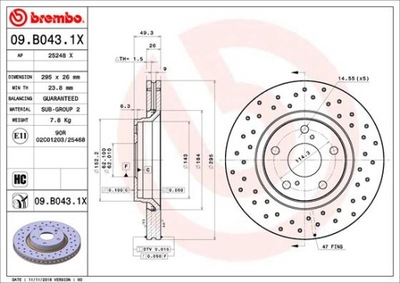 BREMBO XTRA TOYOTA AURIS E15 295MM ДИСКИ ТОРМОЗНЫЕ ПЕРЕД 09.B043.1X