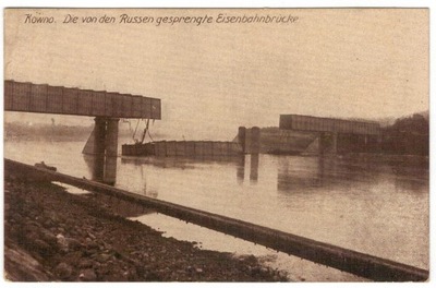 Pocztówka 1916 Kowno most kolejowy zniszczony wojn
