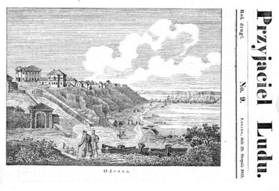 litografia 1835 Odessa. Panorama miasta i portu