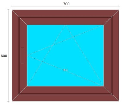 OKNA PCV 700x600 RU ZEWN. ZŁ. DĄB, PRAWE