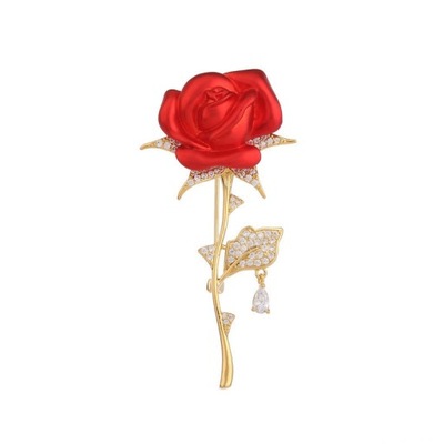 Broszki Rhinestone z czerwonym kwiatem róży dla kobiet