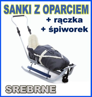 PICCOLINO SREBRNE Sanki z raczka SPIWOREK OPARCIE