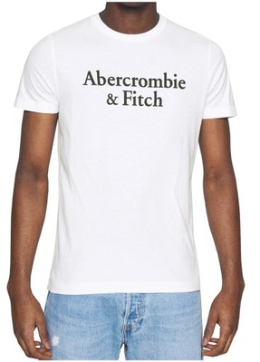 Abercrombie Fitch _ Męski Biały Klasyczny T-Shirt AF Logo _ XL