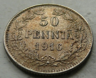 FINLANDIA - MIKOŁAJ II 50 PENNIA 1916 r SREBRO (5)