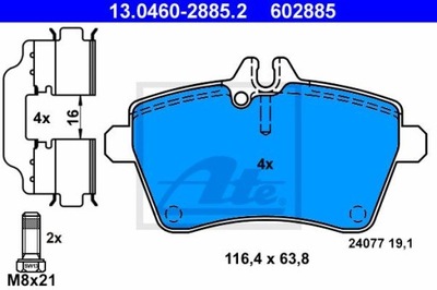 ATE 13.0460-2885.2 ZAPATAS DE FRENADO PARTE DELANTERA DB W169 1,5/2,0 DCI 04-12  