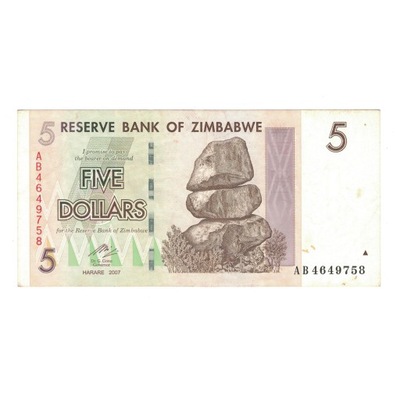 Banknot, Zimbabwe, 5 Dollars, 2007, KM:66, EF(40-4