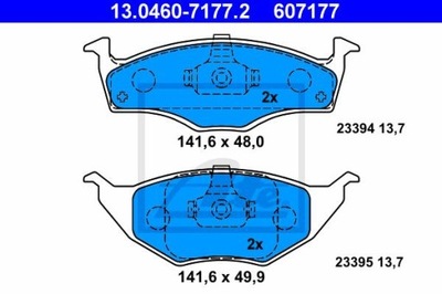 ATE 13.0460-7177.2 КОЛОДКИ ТОРМОЗНЫЕ ПЕРЕД VW LUPO 1,2 TDI 99-05