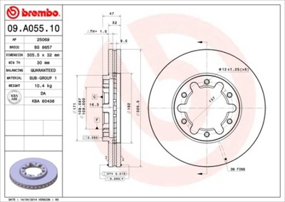 BREMBO 09.A055.10 ДИСК ГАЛЬМІВНИЙ