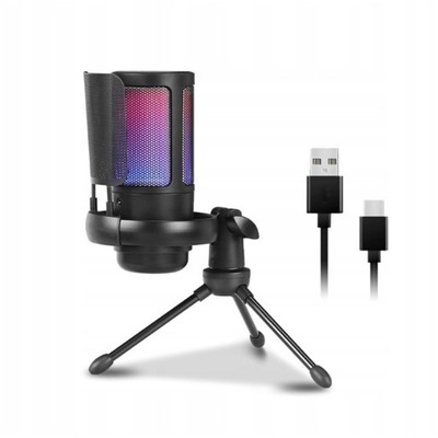 Mikrofon USB pojemnościowy RGB z gain do gier i streamingu
