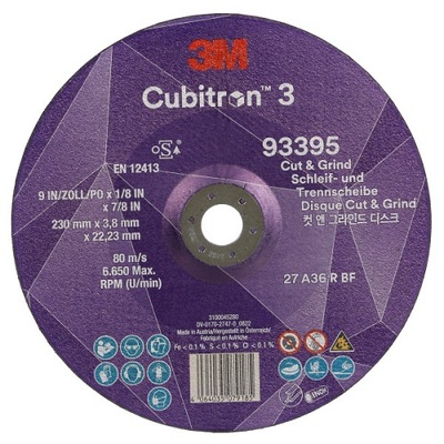 3M CUBITRON 3 DISCO DO DE CORTADURA I SZLIFOWANIA, 93395, P36+, T27, 230MMX3,8MM  