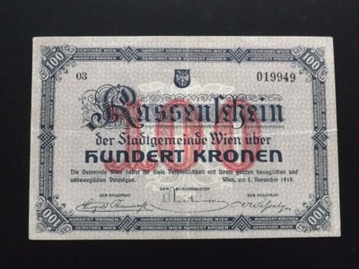 Austria 100 Koron , Wiedeń 1.XI.1918 st. 3++