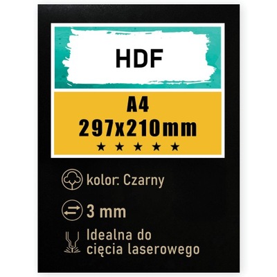 FORMATKA HDF CZARNA 3mm, A4, IDEALNA DO LASERA, MEBLI, DECOUPAGE, MDF