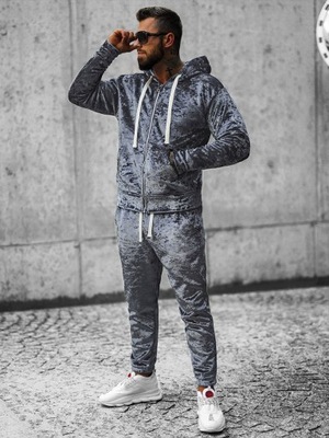 Promocja Szary welurowy sweter męski Omilo - XL