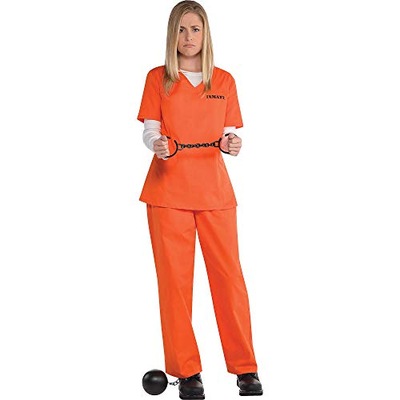 (PKT) (845522-55) Adult Ladies Orange Inmate Costume (UK 12-14)