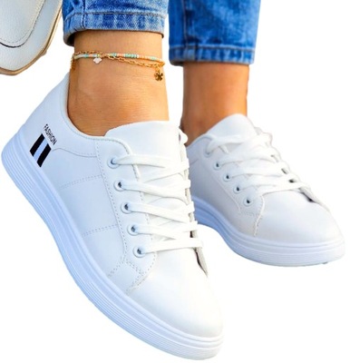 Białe Trampki Buty Sportowe Ze Skóry Fit Fashion 36