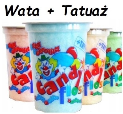 Wata Cukrowa Candy Floss + Tatuaż Kubek 12 szt