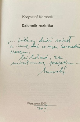 Krzysztof Karasek - Dziennik rozbitka Autograf