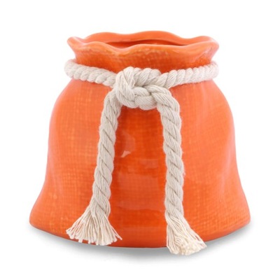 Wazonik ceramiczny sakiewka pomarańczowy ozdoba