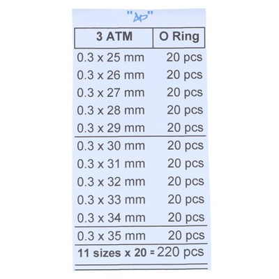 USZCZELKI O-RING grubość 0,3 MM KOMPLET 220 sztuk