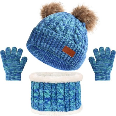 3szt Zestaw zimowych rękawiczek typu beanie, czapka i szalik dla Dzieci