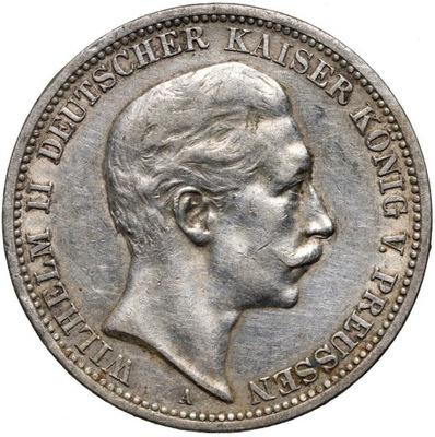 Niemcy, Prusy, Wilhelm II, 3 marki 1908 A, st. 2-