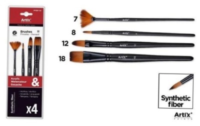 ARTIX PĘDZLE ARTYSTYCZNE SYNTETYCZNE ZESTAW 4szt
