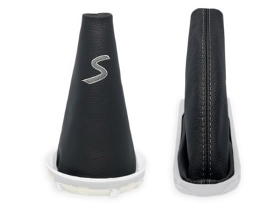 Mini cooper s r56 2006-2013 комплект чохли важеля czarna шкіра вишивка szary фото №1