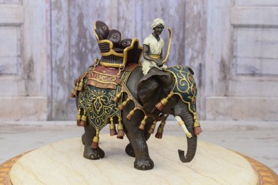 Myśliwy Arab na Słoniu - Słoń Rzeźba - Figura z Brązu - Prezent