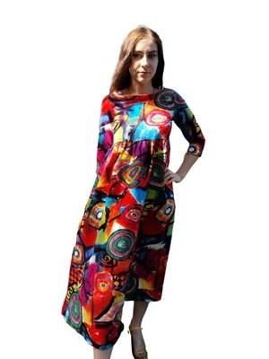 Sukienka jesienna kolorowa rozkloszowana 44 XXL