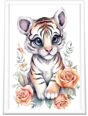 Plakat dla Dziecka A4 Tygrys, 21x30 Obrazek Wzory