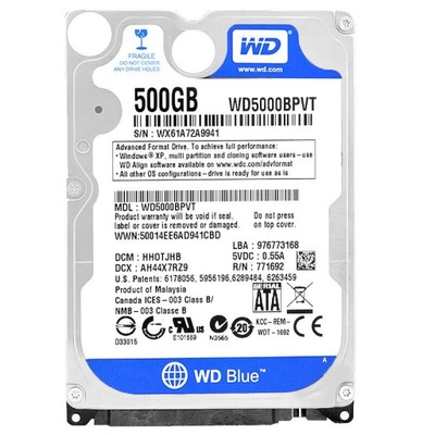 Dysk WD 500Gb WD5000BPVT 5,4K 8Mb Sata II 2,5''