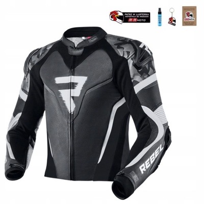 CHAQUETA CUERO MOTOCICLETA REBELHORN REBEL BLACK/WHITE REGALO  