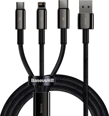 Kabel USB Baseus USB-A - USB-C + microUSB + Lightning 1.5 m Czarny