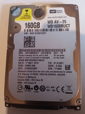 Dysk WD1600BUCT 160GB SATA 2,5"