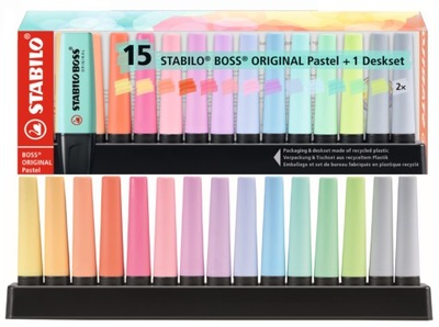 Zakreślacze STABILO BOSS PASTEL pastelowy 15 sztuk pastelowych na podstawce